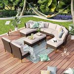 MFSTUDIO 11 Pieces Wicker Patio Furniture Set, All-Weather Rattan Outdoor Half-Moon Curved Sectional Sofa Set for Garden, Backyard, 4 x Curved Sofa, 3 x Armless Sofa, 4 x Ottomans