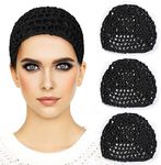 Etercycle 3 Pieces Mesh Crochet Hair Net Snoods for Women, Soft Rayon Knit Crochet Hairnet Hair Cover Accessory for Sleeping (Black)