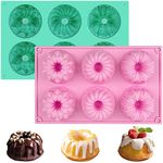 HUAKENER 2 Pcs Mini Bundt Cake Pan, 6-Cavity Fluted Tube Cake Pan, Non-Stick Silicone Baking Mold for Cupcakes, Donuts, Cornbread, Brownies, Jelly