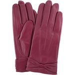 SNUGRUGS Womens Butter Soft Premium Leather Glove with Bow, 3 Point Stitch Desin & Warm Fleece Linning - Pink - Large (7.5")
