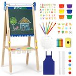 KIDINIX Art Easel, 3 in 1 Kids Easel Stand for Painting with Magnetic Board Drawing Paper Chalkboard & White Board, Adjustable Kids Easel with Kids Art Supplies, Painting Set, Gift for Kids Blue