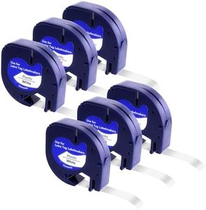 6 x Dymo Ruban pour Etiqueteuse, Recharge Dymo Letratag Plastique Ruban Dymo 12mm x 4 m Dymo Etiqueteuse Ruban pour LT-100H XR XM LT-100T LT-110T 200B Noir sur Blanc 91221/91201