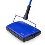 Casabella Electrostatic Floor and Carpet Sweeper | Non-Electric Vacuum Broom and Hand Push Floor Sweeper with Dual Rotating Brush Rolls System & Dust Pans | Ideal Home Cleaning Essentials | Blue