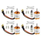 Qwinout A2217 950KV 1250KV 1500KV 2300KV Outrunner Brushless Motor 3-4S with 3.5mm Male Banana Bullet for for DIY RC Drone Kit RC Airplane Aircraft (4 Pcs,1250KV Soldered)