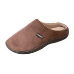 isotoner Men's Open Back Slipper with Memory Foam and Indoor/Outdoor Sole Slip on, Fuax Microsuede Dark Chocolate, 11-Numeric_12