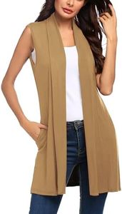 Beyove Womens Long Vests Sleeveless Draped Lightweight Open Front Cardigan Khaki