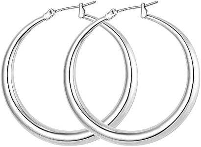 U7 Chunky Hoop Earrings for Women with Surgical Post, Platinum Plated 60mm Large Hoops Earrings Party Boho Jewelry
