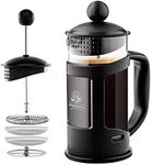 Ovente French Press Cafetière Coffee and Tea Maker, Heat-Resistant Borosilicate Glass, 12 oz (350 ml), 3 Cup, Black (FPT12B), Free Measuring Scoop