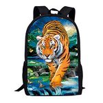 Belidome Animal Tiger School Bag for Kids Shoulder Backpack Pouch for Travel Picnic, 17 inch