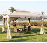 7 star DECOR Premium Beige 10X10ft Gazebo Tent House for Terrace | Garden with All 4 Sides Retractable Double Curtain with Zipper