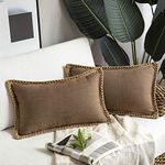 Phantoscope Pack of 2 Farmhouse Modern Decorative Throw Pillow Covers Burlap Linen Trimmed Tailored Edges