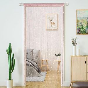 String Curtains for Doorways Glitter Beaded Curtains Door Sparkle Beads Curtain Open Closet Laundry Hanging Hippie Glisten Beads Window Girls Panel (Light Pink, 39"×79" in)