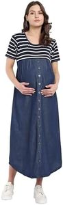 MAMMA'S MATERNITY Women's Knee-Length Maternity Dress (MAMBLWHTSLD2011_Blue and White_2XL)