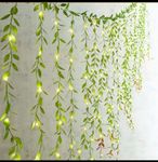 Artificial Vines Curtain Lights, Fake Greenery Garland Willow Leaves with Lights for Home Decor Diwali Christmas Ganesh Decor Wedding Party Backdrop Baby Shower Home Decoration