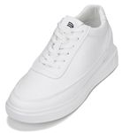 CALTO Men's Invisible Height Increasing Elevator Shoes - Pure White Light-Weight Lace-up Leather Sporty Sneakers - 2.8 Inches Taller - X1647 - Size 12 D(M) US
