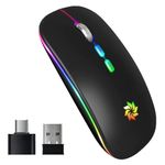 LED Wireless Mouse Slim Silent Mouse 2.4G Rechargeable Wireless Computer Mouse Wireless Mouse for Laptop, MacBook, iPad, Chromebook, with USB & Type-c Receiver