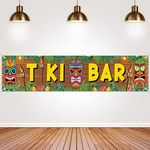 Woyamay Tiki Bar Banner Hawaiian Luau Party Decorations Backdrop - Tropical Party Supplies for Carnival Party Decor Summer Aloha Party Decorations Indoor Outdoor Tiki Bar Decorations Party Backdrop