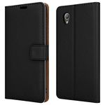 PIXFAB For Alcatel 1 (2021) 5033X - Premium Leather Magnetic Book Wallet Protective Phone Case Cover With Viewing Stand & Card Slots - Black Book Wallet + Screen Protector