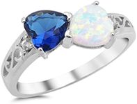 Heart Blue Simulated Sapphire White Simulated Opal Promise Ring Sterling Silver Size 7