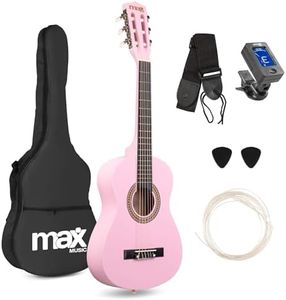 Max SoloArt Junior 1/4 Classical Acoustic Beginner Guitar Kit Pink – Complete Starter Set with Nylon Strings, Digital Tuner, Spare Strings, Picks & Soft Bag – Music Gift for Kids Aged 4-8