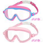 COOLOO Kids Swimming Goggles, 2 Pack Kids Goggles Childrens Swimming Goggles for Age 4-14 Wide Vision Anti-Fog UV Protection Waterproof 180° HD Vision for Junior Boys Girls