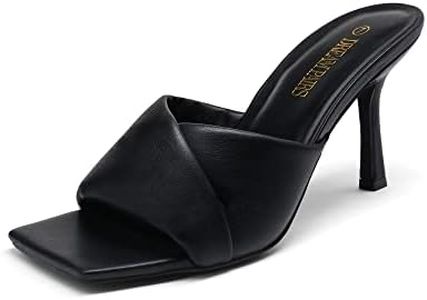 DREAM PAIRS Women’s High Stilettos Heels Mules Open Square Toe Slip On Comfort Sexy Dress Pumps Sandals Evening Party Prom Dance Shoes Black Size 11 SDHS2211W