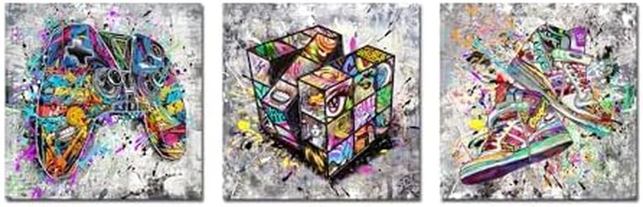 Graffiti Wall Art Hypebeast Wall Decor Canvas Painting Banksy Pop Art Ready to Hang 12x12 Inch 3 Pieces