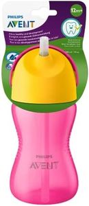 Philips Avent SCF798/02 - Vaso con pajita flexible, 300 ml, 12 m+, válvula antigoteo, piezas compatibles Philips Avent, niña, color rosa