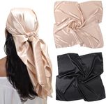 Silk Head Scarf Square Scarves - 35 Inches Satin Square Scarf for Hair Silk Bandana for Women Sleeping Head Wrap Pack of 2 (Solid Color(Black/Camel))