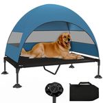 Elevated Dog Bed with Canopy, Raised Outdoor Dog Cot with Stable Anti-Slip Feet, Pet Bed with Removable Canopy Shade Tent, Dog Bed for Large Dog Indoor Outdoor (Blue, 50.0" L x 32.0" W x 42.5" Th)