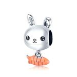 925 Sterling Silver Rabbit Charm Dog Charm Gifaffe Charm Dove Charm Cat Charm Fish Charm Crab Charm Owl Charm Monkey Charm for Pandora Charm Bracelet (Rabbit and Carrot)