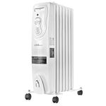 LIVINGbasics Oil Filled Radiator Heater 1500W, Portable Electric Space Heater, Full Room Quiet, Adjustable Thermostat, Overheat Protection, 3-Heat Settings, White