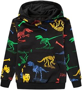 TLAENSON Kids Dinosaur Hoodies for Boys Girls Pullover Hooded Toddler Sweatshirt, Black, 12-13 Years