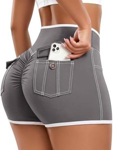 SEASUM Booty Shorts with Pockets for Women 4.5" V Waist Color & Stitching Butt Lifting Cargo Scrunch Gym Yoga Workout Gray S