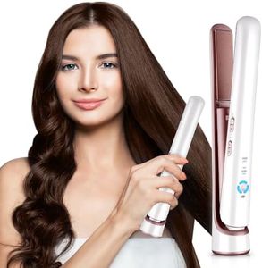 CkeyiN Cordless Hair Straighteners, 2 in 1 Wireless Straighteners and Curler with USB Charging, 3 Temperature Levels & Fast Heat Up, 5200mAh Long Battery Life Portable for Travelling Flat Iron