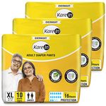 KareIn Overnight Adult Diaper Pants, Extra Large 100-150 Cm (40"- 59"), 30 Count, Unisex, Leakproof, Elastic Waist, With Aloe Vera Lotion, Anti-Bacterial, ADL, Wetness Indicator, Pack of 3