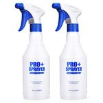 Airbee Plastic Spray Bottle 2 Pack 16 Oz, Professional Heavy Duty Empty Spraying Bottles Sprayer Cleaning Solutions, Bleach/Vinegar/Rubbing Alcohol Safe, Mist Squirt Water Bottles with Measurements