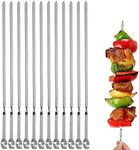 JOMVERL 12PCS Kabob Skewers Flat Metal BBQ Barbecue Skewer 14" Long Stainless Steel Shish Kebob Sticks Wide Reusable Grilling Skewers Set for Meat Shrimp Chicken Vegetable, 12 Pack