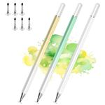 AmberVec Stylus Pen for Touchscreen, Stylists Pens Compatible with All Touch Screens Devices:Tablets, iPhone, iPad, Android, Samsung, Laptop, Fine Disc Tip Drawing Styluses, 3 Pack-Green,White,Yellow