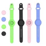 4 Pack Waterproof AirTag Bracelet for Kids, Wristband for Apple Air Tag Hidden Soft Silicon Holder for Toddler Child Elder GPS Tracking Tagging Watch Band (Black+Blue+Pink+Green)