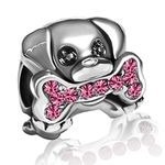 KunBead Jewelry Pink Crystal October Birthstone Dog Bead Charms for Women Valentines