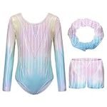 Hotfiary Gymnastics Leotards for Girls Long Sleeve/Sleeveless Sparkle Dance Leotard with Tumbling Gymnastics Shorts Ballet Dancewear for Kids 5-14 Years