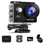 Apexcam Action Camera 4K with 64GB Memory Card WiFi Underwater Camera Waterproof 40M Sports Vlog Camera With Ultra HD 2.0'LCD 170° Wide Angle 2.4G Remote 2 x 1050mAh Batteries and Multiple Accessories