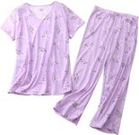 Vamodry Womens Pajamas Set Cotton Short Sleeve Top with Capri Pants Pjs Loungewear S-3XL