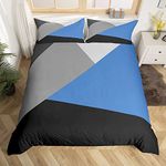 Geometric Duvet Cover Single Size Boys Blue Dark Grey And Light Gray Triangle Bedding Set Patchwork Geometry Comforter Cover Modern Abstract Quilt Cover With Zipper 1 Pillow Case