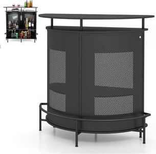 GiantexUK Liquor Bar Table, 4-Tier Wine Bar Cabinet with Storage Shelves, 3/6 Glass Holders, Metal Front, 6/7 Adjustable Feet & Footrest, Home Bar Furniture for Cafe Kitchen Bistro (Half Round)