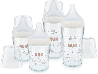 NUK Perfect Match Glass Baby Bottles Set | 3+ Months | Adapts to Baby's Palate | Temperature Control | Anti Colic Vent | 120 ml & 230 ml | BPA-Free | Silicone Teats | Rainbow | 4 Count