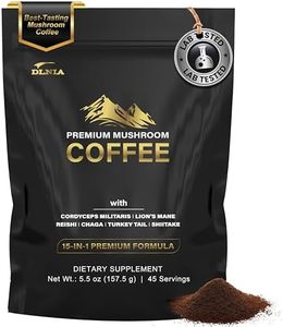 DLNIA Organic Mushroom Coffee with 12 Adaptogenic Mushrooms, Arabica Beans, Coconut Milk & MCT Oil | Cordyceps, Lion’s Mane & Turkey Tail Instant Coffee for Better Energy, Focus, Digestion, Immunity