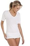 Ladies Multipack Two 2 Cotton Rich Thermal Short Sleeve Vests Warm Stretchy (10/12) White