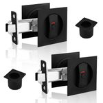 Black Pocket Door Lock with Edge Pull, Red-Green Indication Privacy Pocket Door Latch for Bed/Bath/Study Room, Recessed Mounting Flush with The Surface, Contemporary Pocket Door Hardware（2 Pack）